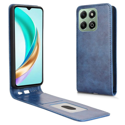 For Honor X6b 4G Case with Card Slot Magnetic Vertical Flip Leather Phone Cover - Dark Blue