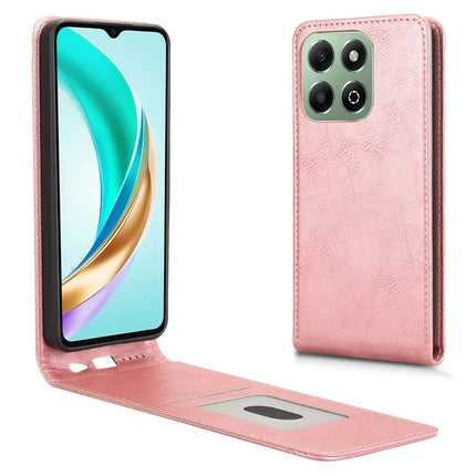For Honor X6b 4G Case with Card Slot Magnetic Vertical Flip Leather Phone Cover - Rose Gold