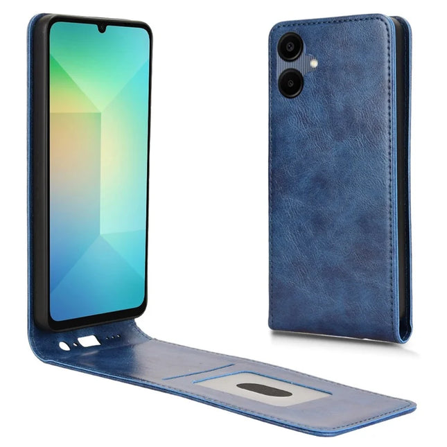 For Samsung Galaxy A06 Case with Card Slot Magnetic Vertical Flip Leather Phone Cover - Dark Blue