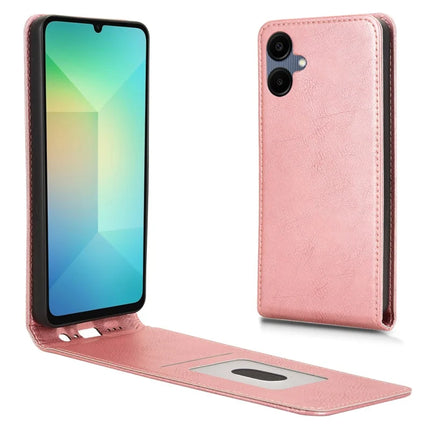 For Samsung Galaxy A06 Case with Card Slot Magnetic Vertical Flip Leather Phone Cover - Rose Gold