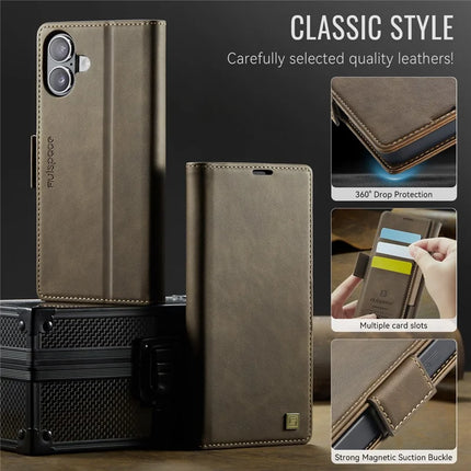 For iPhone 16 Case AUTSPACE A11 RFID Blocking Retro Leather Cell Phone Wallet Cover