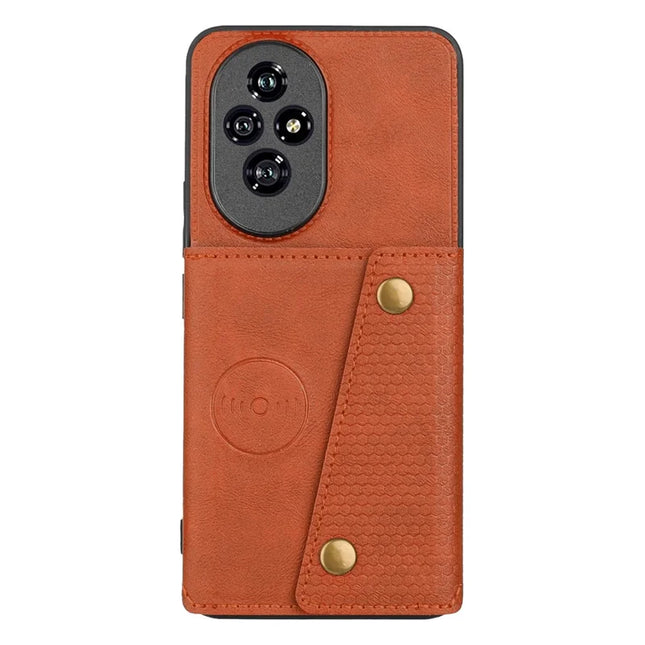 For Honor 200 5G Case with Card Slots Kickstand Leather + TPU Phone Cover - Brown