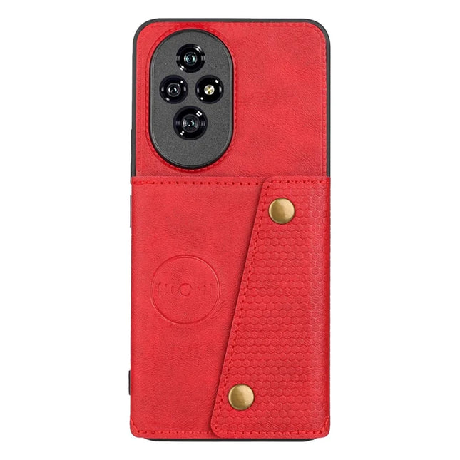 For Honor 200 5G Case with Card Slots Kickstand Leather + TPU Phone Cover - Red