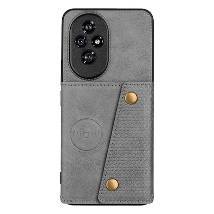 For Honor 200 5G Case with Card Slots Kickstand Leather + TPU Phone Cover - Grey