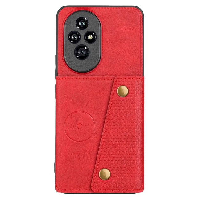 For Honor 200 Pro 5G Case with Card Slots Kickstand Leather + TPU Phone Cover - Red