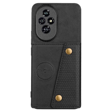 For Honor 200 Pro 5G Case with Card Slots Kickstand Leather + TPU Phone Cover - Black