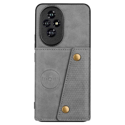 For Honor 200 Pro 5G Case with Card Slots Kickstand Leather + TPU Phone Cover - Grey