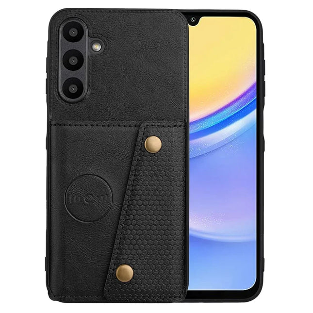 For Samsung Galaxy A56 5G Case with Card Slots Kickstand Leather + TPU Phone Cover - Black