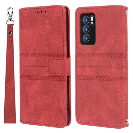 For Oppo Reno12 5G (Global) Case Wallet Skin-Touch Leather Imprinted Phone Cover - Red