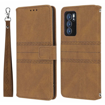 For Oppo Reno12 5G (Global) Case Wallet Skin-Touch Leather Imprinted Phone Cover - Brown