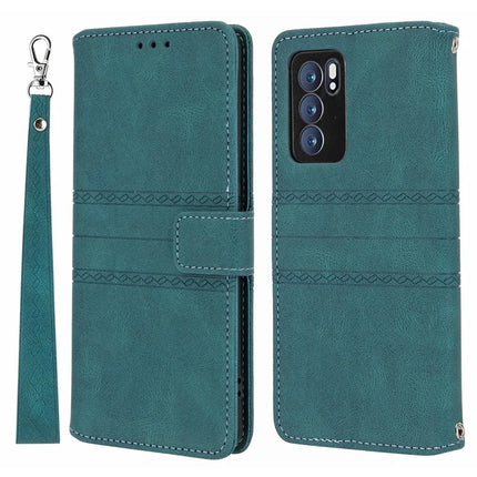 For Oppo Reno12 5G (Global) Case Wallet Skin-Touch Leather Imprinted Phone Cover - Blackish Green