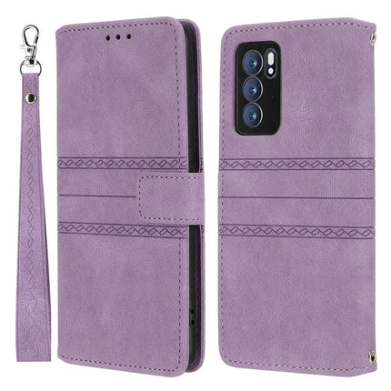 For Oppo Reno12 5G (Global) Case Wallet Skin-Touch Leather Imprinted Phone Cover - Purple