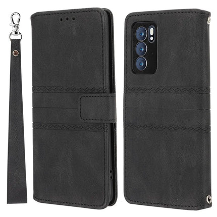 For Oppo Reno12 5G (Global) Case Wallet Skin-Touch Leather Imprinted Phone Cover - Black