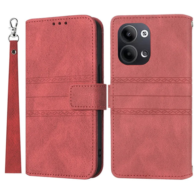 For Oppo Reno13 5G (Global) Case Wallet Skin-Touch Leather Imprinted Phone Cover - Red