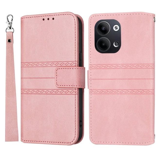For Oppo Reno13 Pro 5G Case Wallet Skin-Touch Leather Imprinted Phone Cover - Pink