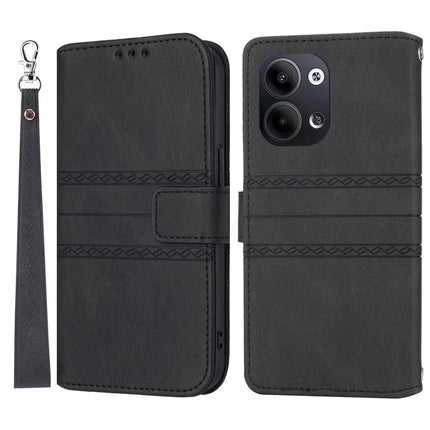 For Oppo Reno13 Pro 5G Case Wallet Skin-Touch Leather Imprinted Phone Cover - Black