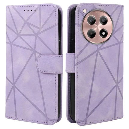 For OnePlus 12R 5G / Ace 3 5G Stand Case Line Pattern Leather Phone Cover - Purple
