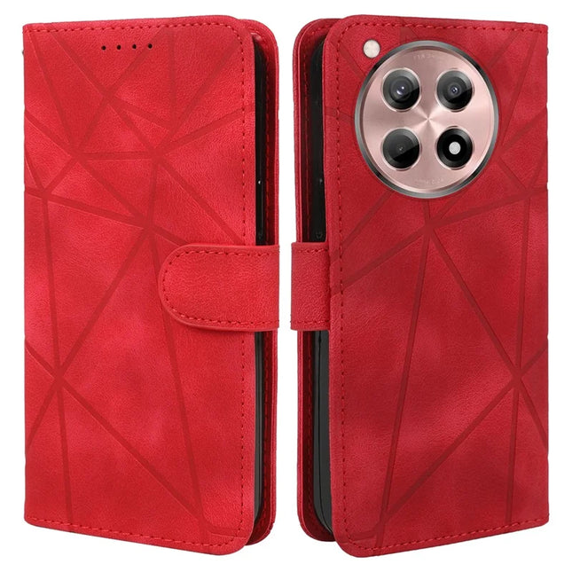 For OnePlus 12R 5G / Ace 3 5G Stand Case Line Pattern Leather Phone Cover - Red