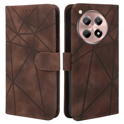 For OnePlus 12R 5G / Ace 3 5G Stand Case Line Pattern Leather Phone Cover - Brown