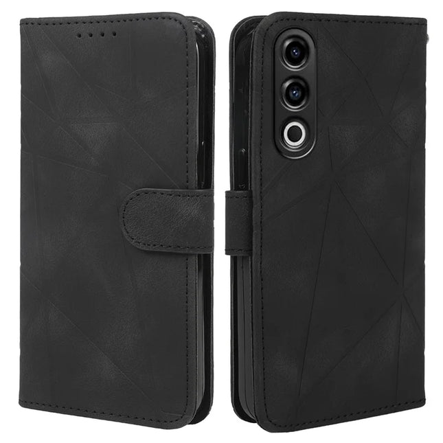 For OnePlus Nord CE4 5G / Oppo K12x 5G (China) Stand Case Line Pattern Leather Phone Cover - Black