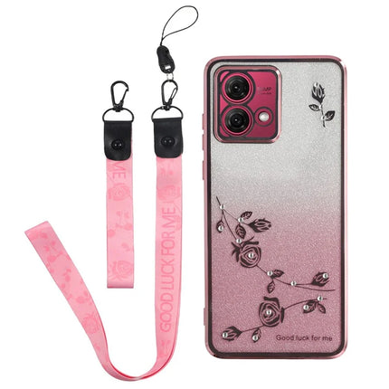 KADEM For Motorola Moto G84 5G Case Flower Pattern TPU Gradient Phone Cover with Lanyards - Rose Gold
