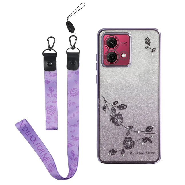 KADEM For Motorola Moto G84 5G Case Flower Pattern TPU Gradient Phone Cover with Lanyards - Purple