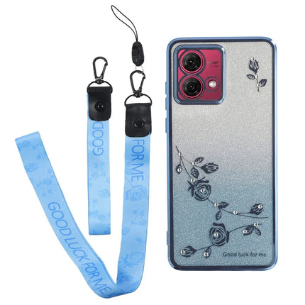 KADEM For Motorola Moto G84 5G Case Flower Pattern TPU Gradient Phone Cover with Lanyards - Blue