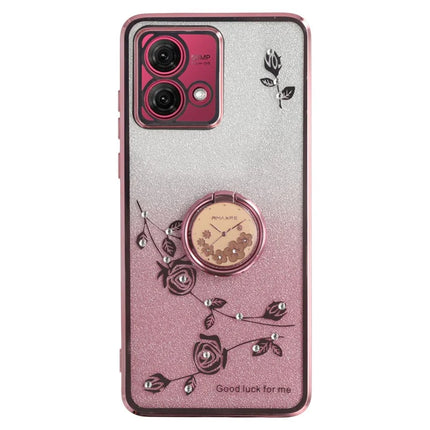 KADEM For Motorola Moto G84 5G Case Ring Kickstand TPU Flowers Phone Cover Gradient Glitter - Rose Gold