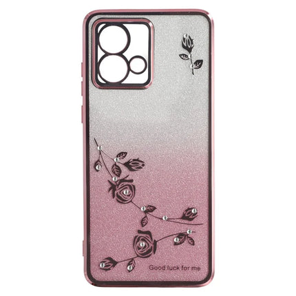 KADEM For Motorola Moto G84 5G Case Ring Kickstand TPU Flowers Phone Cover Gradient Glitter