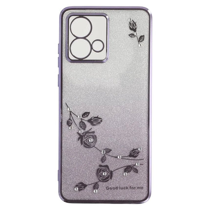 KADEM For Motorola Moto G84 5G Case Ring Kickstand TPU Flowers Phone Cover Gradient Glitter