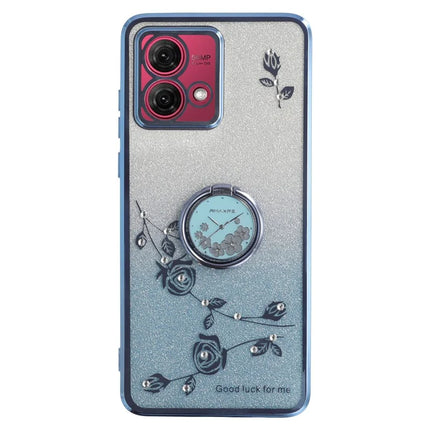 KADEM For Motorola Moto G84 5G Case Ring Kickstand TPU Flowers Phone Cover Gradient Glitter - Blue