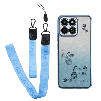 KADEM For Honor Play 60 Plus 5G Case Flower Pattern TPU Gradient Phone Cover with Lanyards - Blue