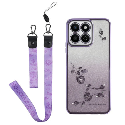 KADEM For Honor Play 60 Plus 5G Case Flower Pattern TPU Gradient Phone Cover with Lanyards - Purple