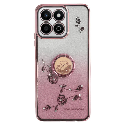 KADEM For Honor Play 60 Plus 5G Case Ring Kickstand TPU Flowers Phone Cover Gradient Glitter - Rose Gold