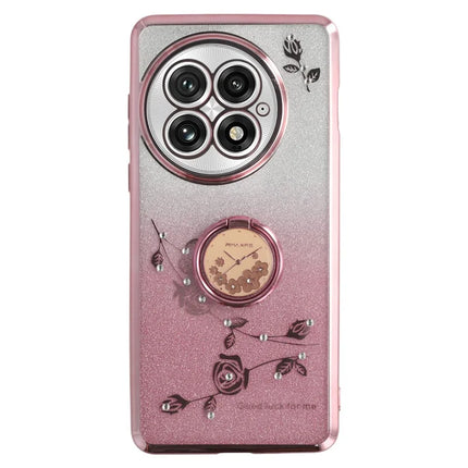 KADEM For OnePlus 13 Case Ring Kickstand TPU Flowers Phone Cover Gradient Glitter - Rose Gold