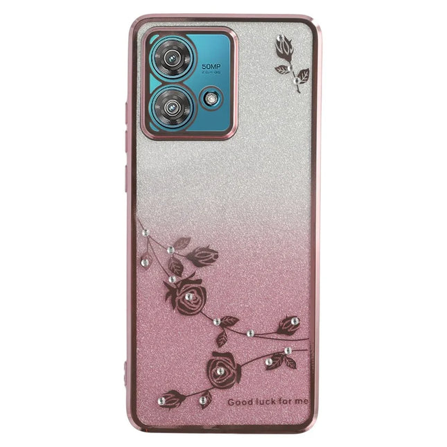 KADEM For Motorola Edge 40 Neo 5G Case Flower TPU Flexible Gradient Phone Cover - Rose Gold
