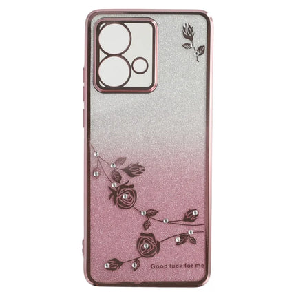 KADEM For Motorola Edge 40 Neo 5G Case Ring Kickstand TPU Flowers Phone Cover Gradient Glitter