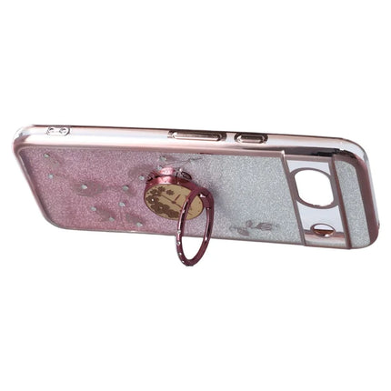 KADEM For Google Pixel 8a Case Ring Kickstand TPU Flowers Phone Cover Gradient Glitter