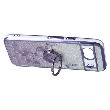 KADEM For Google Pixel 8a Case Ring Kickstand TPU Flowers Phone Cover Gradient Glitter