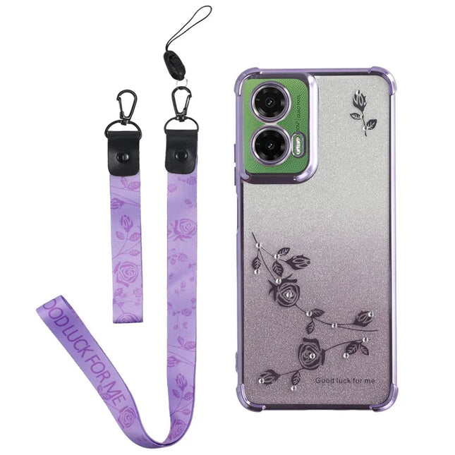 KADEM For Motorola Moto G35 5G Case Flower Pattern TPU Gradient Phone Cover with Lanyards - Purple