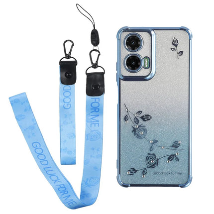KADEM For Motorola Moto G35 5G Case Flower Pattern TPU Gradient Phone Cover with Lanyards - Blue