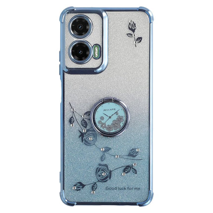KADEM For Motorola Moto G35 5G Case Ring Kickstand TPU Flowers Phone Cover Gradient Glitter - Blue