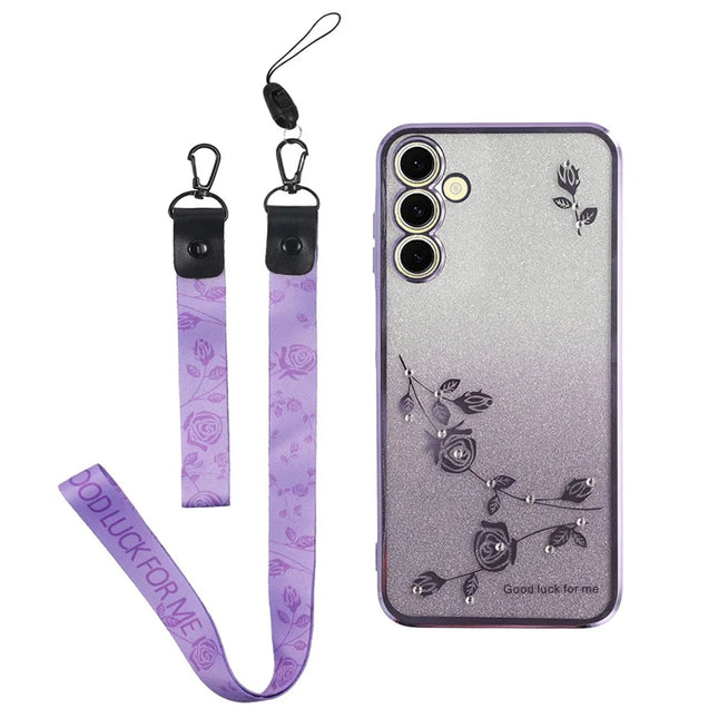 KADEM For Samsung Galaxy A36 5G Case Flower Pattern TPU Gradient Phone Cover with Lanyards - Purple