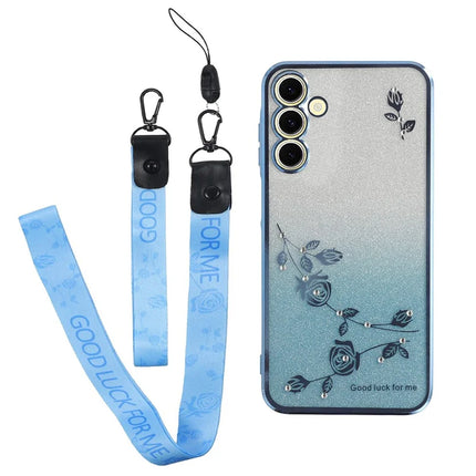 KADEM For Samsung Galaxy A36 5G Case Flower Pattern TPU Gradient Phone Cover with Lanyards - Blue