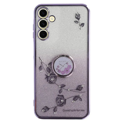 KADEM For Samsung Galaxy A36 5G Case Ring Kickstand TPU Flowers Phone Cover Gradient Glitter - Purple