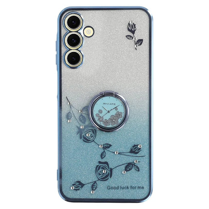 KADEM For Samsung Galaxy A36 5G Case Ring Kickstand TPU Flowers Phone Cover Gradient Glitter - Blue