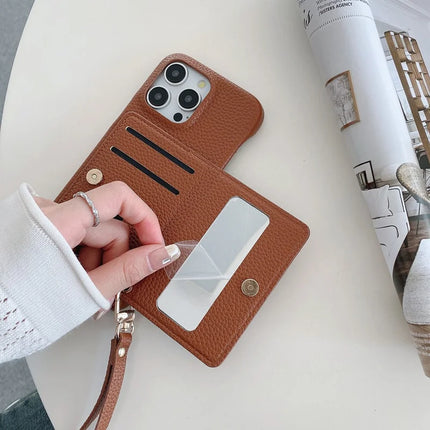 For iPhone 16 Pro Max Case Card Slots Kickstand PU Leather Back Cover with Zipper Pocket, Wrist Strap