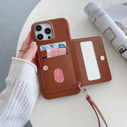 For iPhone 16 Pro Max Case Card Slots Kickstand PU Leather Back Cover with Zipper Pocket, Wrist Strap