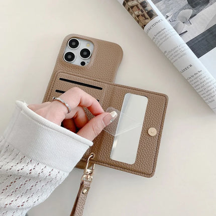 For iPhone 16 Pro Max Case Card Slots Kickstand PU Leather Back Cover with Zipper Pocket, Wrist Strap