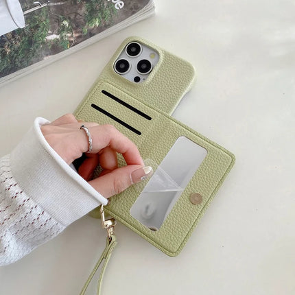 For iPhone 16 Pro Max Case Card Slots Kickstand PU Leather Back Cover with Zipper Pocket, Wrist Strap